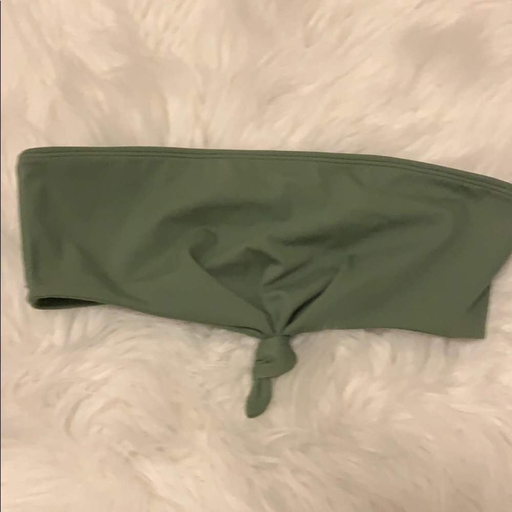 Green bandeau bikini top with tie in front